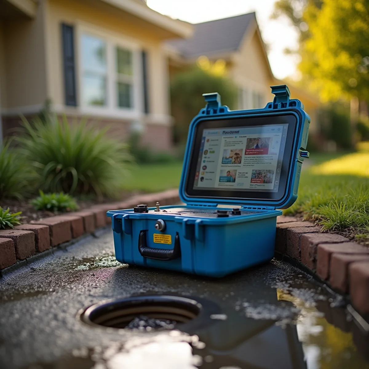 Push-camera on a reel used to inspect a sewer line